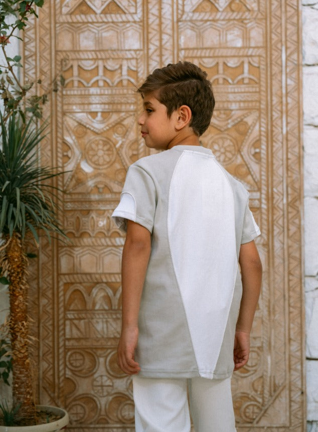 طقم تيشيرت للأطفال أبيض رمادي