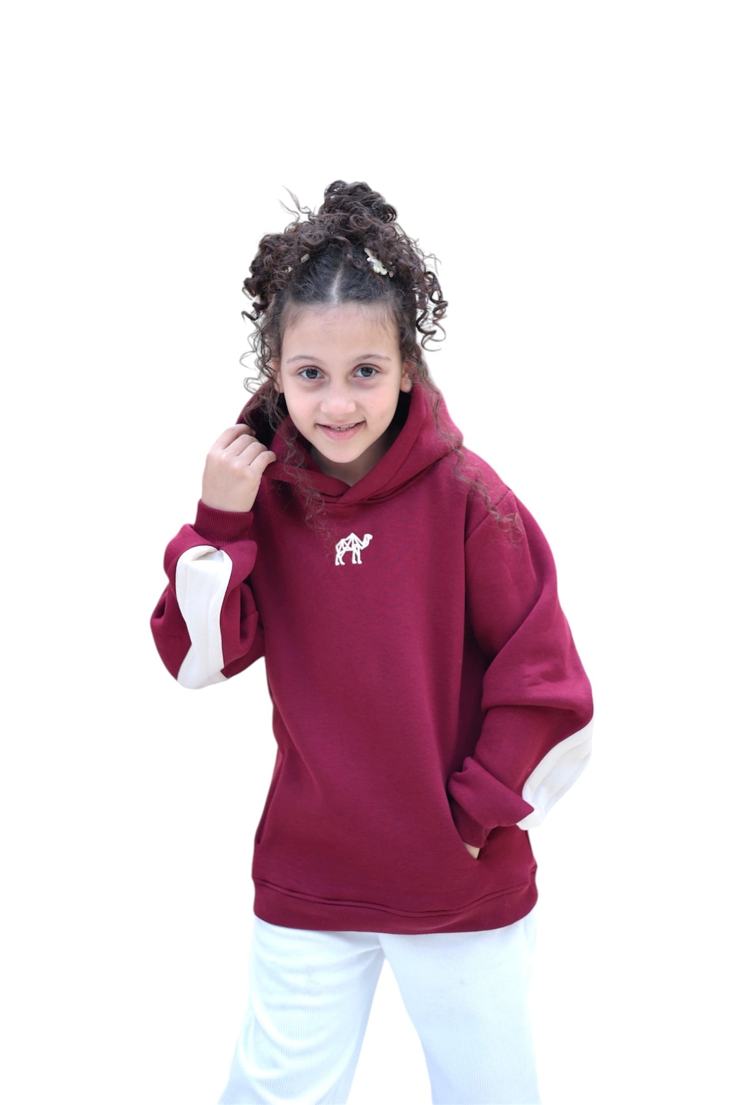 طقم هودي عنابي للأطفال