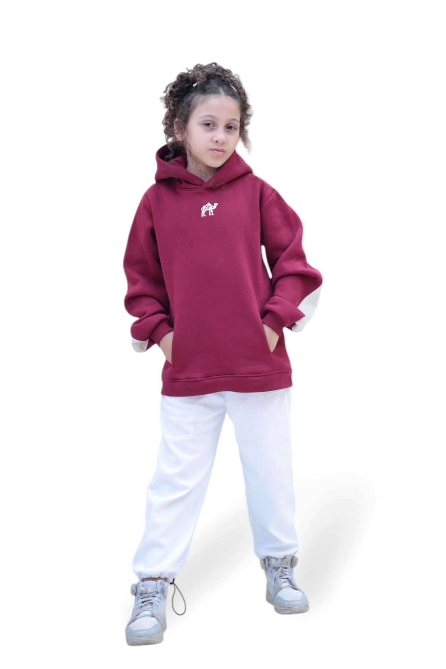 طقم هودي عنابي للأطفال