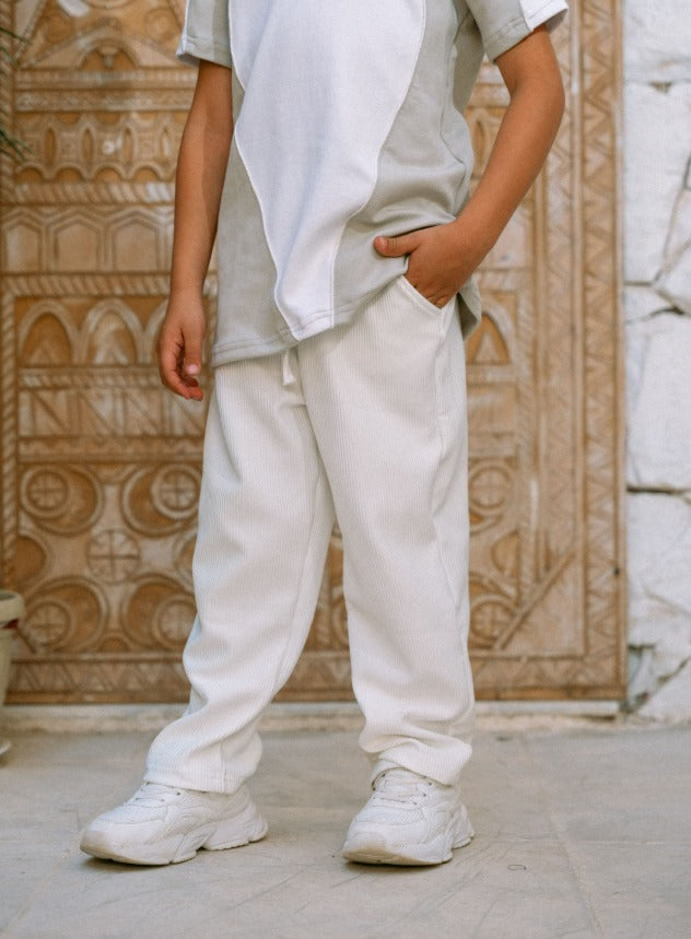 طقم تيشيرت للأطفال أبيض رمادي