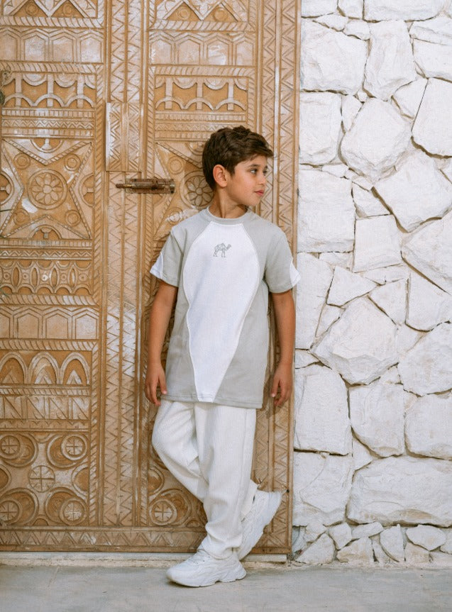 طقم تيشيرت للأطفال أبيض رمادي