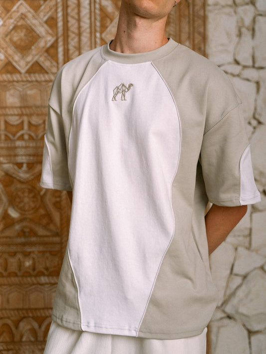 تيشيرت أبيض ورمادي